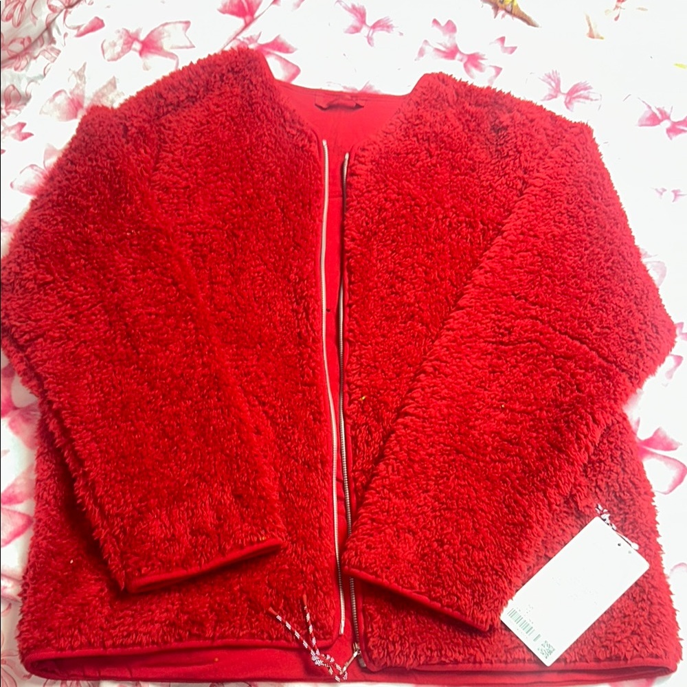 lululemon athletica Red Teddy Jacket with Plush Material and Full-Length Zipper